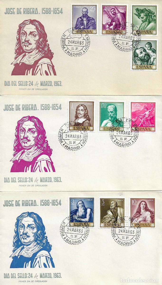 Sellos: PINTURA JOSE DE RIBERA EL ESPA&Ntilde;OLETO 1963 (EDIFIL 1498/1507) EN TRES SPD ILUSTRADOS DIFERENTES RAROS