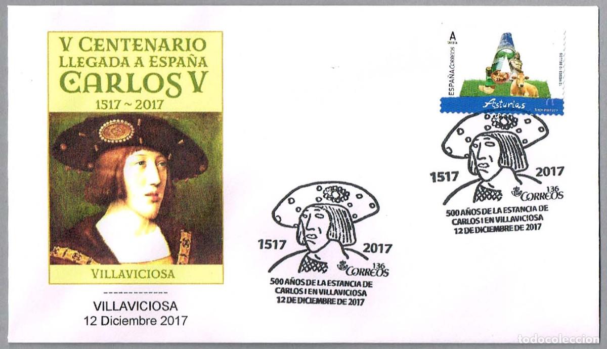 Sellos: Matasellos 500 A&Ntilde;OS DE LA ESTANCIA DE CARLOS I EN VILLAVICIOSA. Villaviciosa, Asturias, 2017