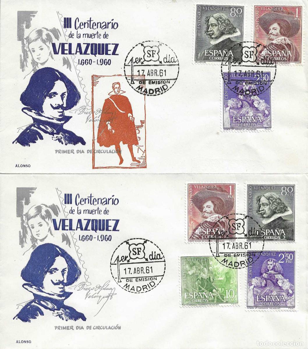 Sellos: RARA VARIEDAD PINTURA VELAZQUEZ 1961 III CENTENARIO (EDIFIL 1340/42) EN SOBRE PRIMER DIA ALONSO RARO