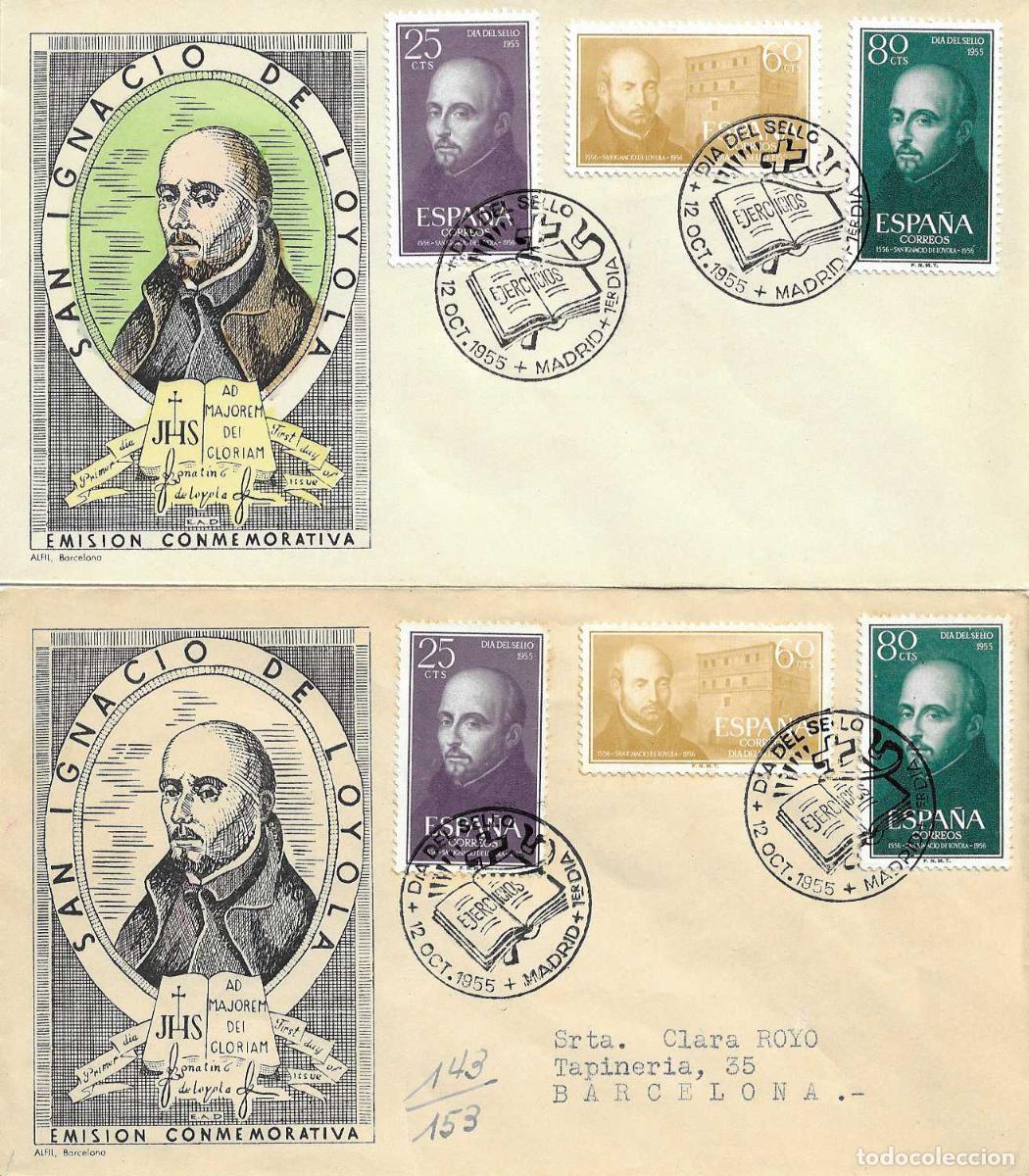 Sellos: RARA VARIEDAD SAN IGNACIO DE LOYOLA IV CENTENARIO 1955 (EDIFIL 1166/68) SOBRE PRIMER DIA ALFIL RARO