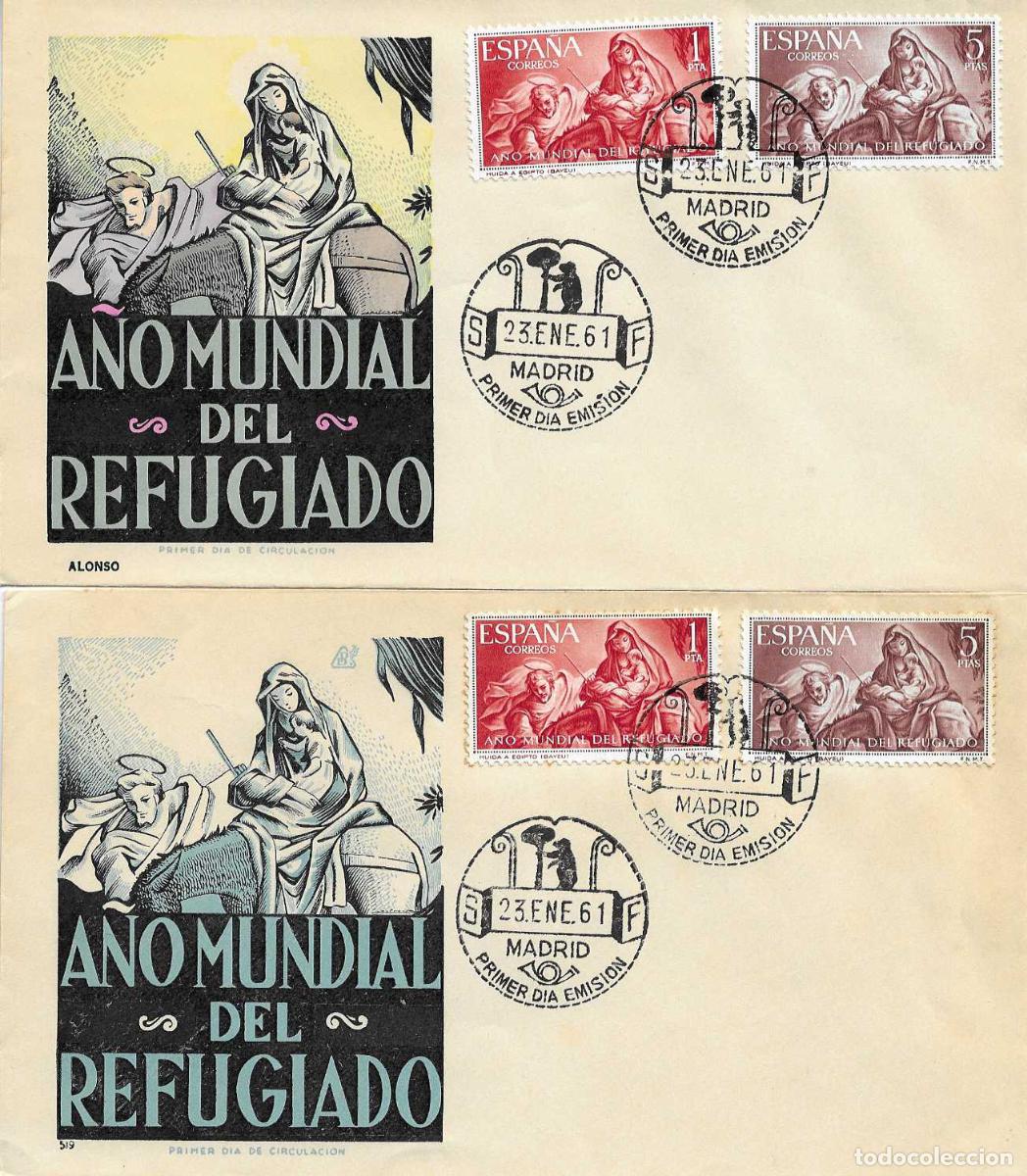 Sellos: RARA VARIEDAD PINTURA BAYEU A&Ntilde;O MUNDIAL DEL REFUGIADO 1961 (EDIFIL 1326/27) SPD ALONSO RELIGION RARO