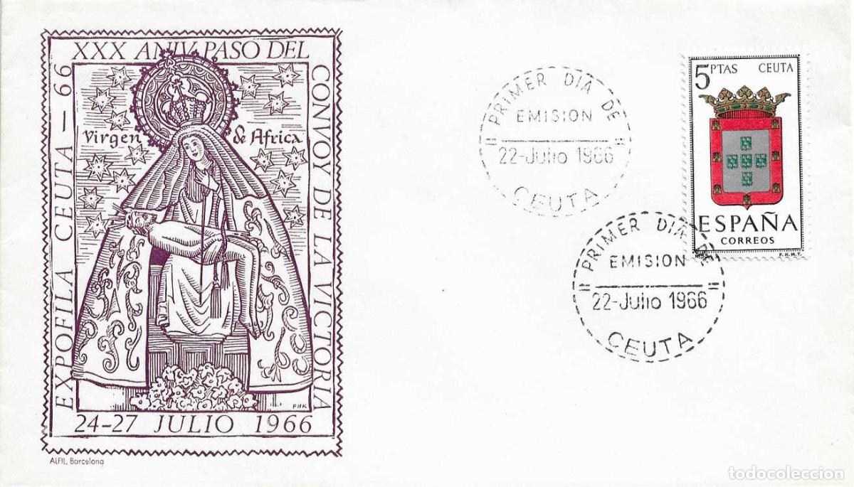 Selos: MUY RARO ESCUDO DE CEUTA 1966 MATASELLOS PROVINCIA (EDIFIL 1702) SPD VIRGEN AFRICA CONVOY VICTORIA