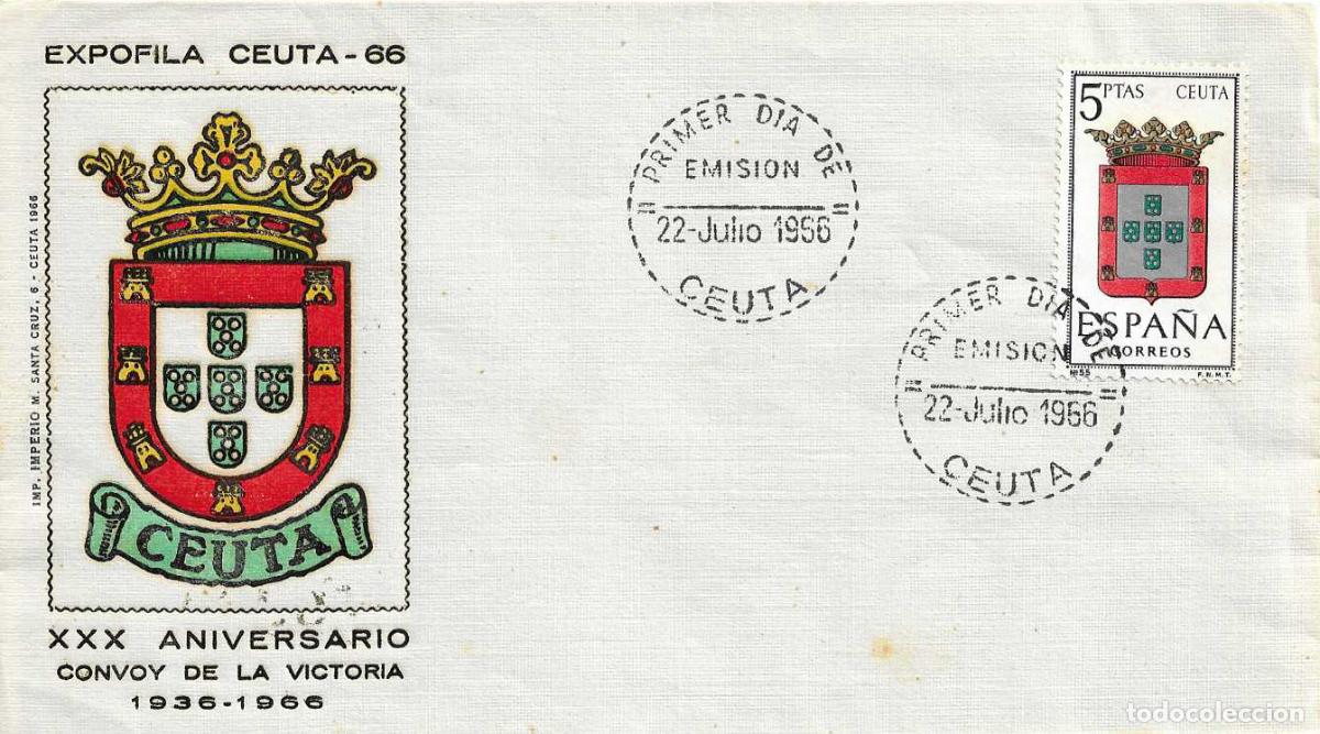 Selos: MUY RARO ESCUDO DE CEUTA 1966 MATASELLOS PROVINCIA (EDIFIL 1702) EN SPD IMPERIO EXPO CONVOY VICTORIA