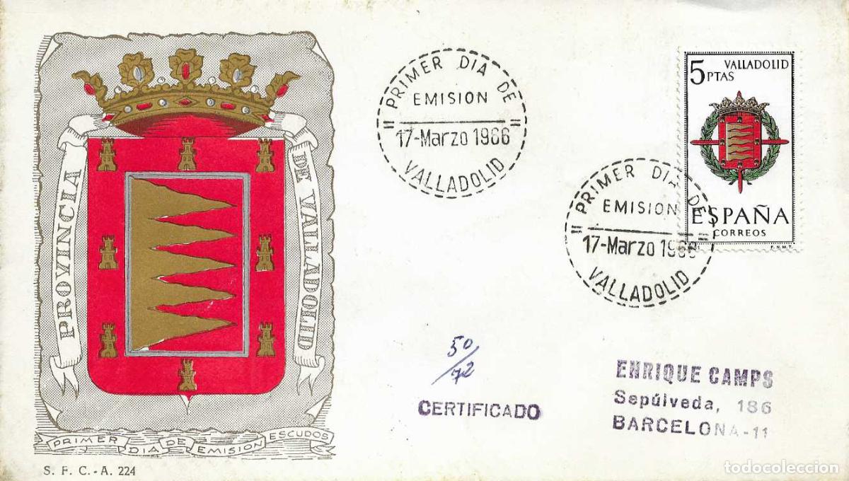 Timbres: MUY RARO ESCUDO VALLADOLID 1966 MATASELLOS PROVINCIA (EDIFIL 1698) SPD CIRCULADO SERVICIO FILATELICO