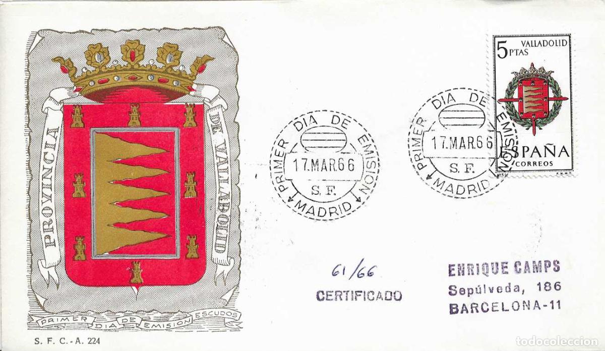 Timbres: MUY RARO ESCUDO DE VALLADOLID 1966 MATASELLOS MADRID (EDIFIL 1698) SPD CIRCULADO SERVICIO FILATELICO