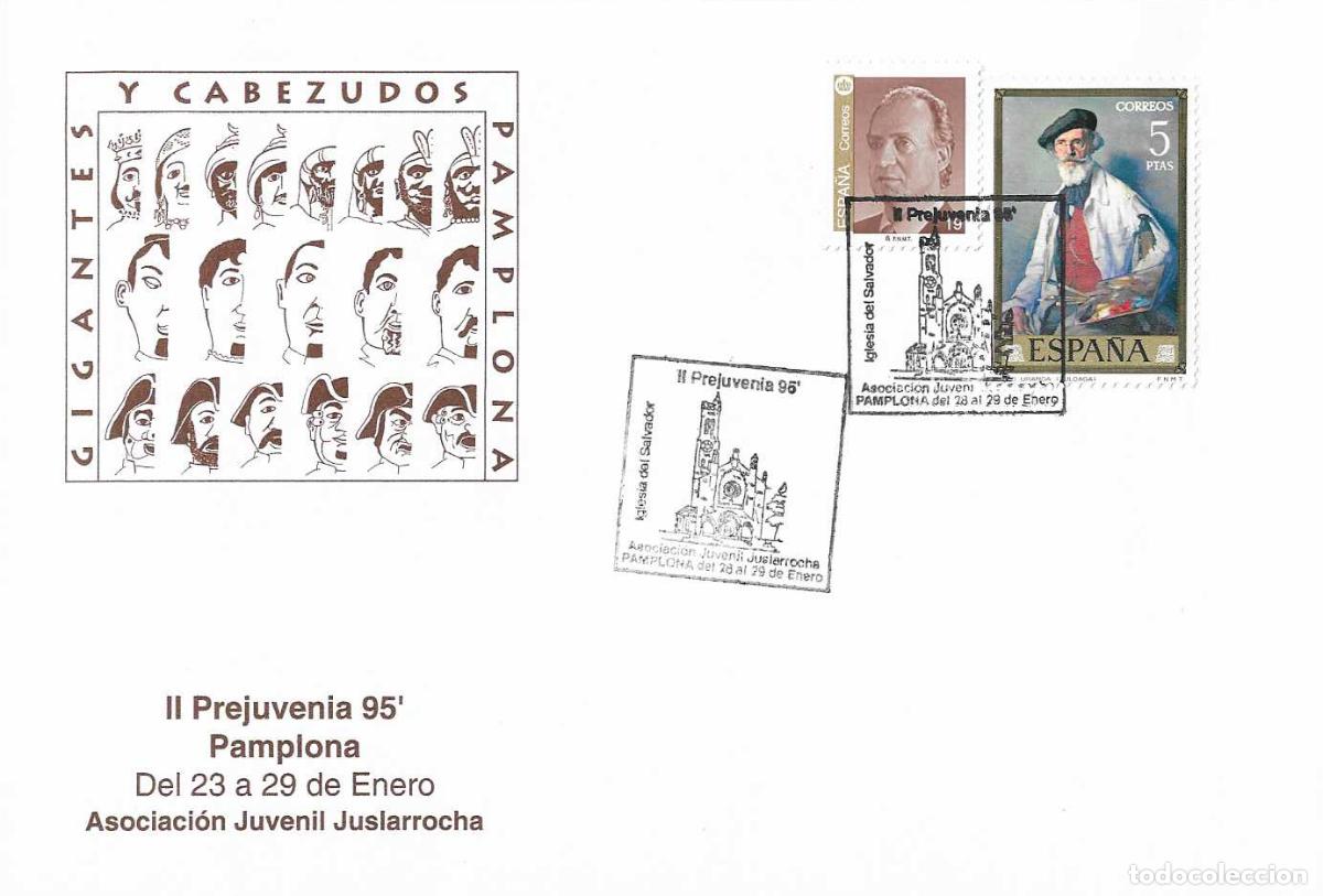 Selos: IGLESIA SALVADOR PREJUVENIA PAMPLONA NAVARRA 1995 MATASELLOS RELIGION SOBRE GIGANTES Y CABEZUDOS RWR