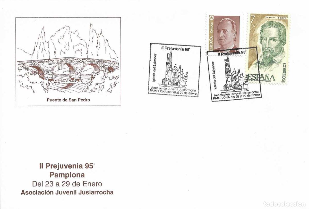 Sellos: IGLESIA SALVADOR PREJUVENIA, PAMPLONA NAVARRA 1995 MATASELLOS RELIGION SOBRE PUENTE DE SAN PEDRO RWR