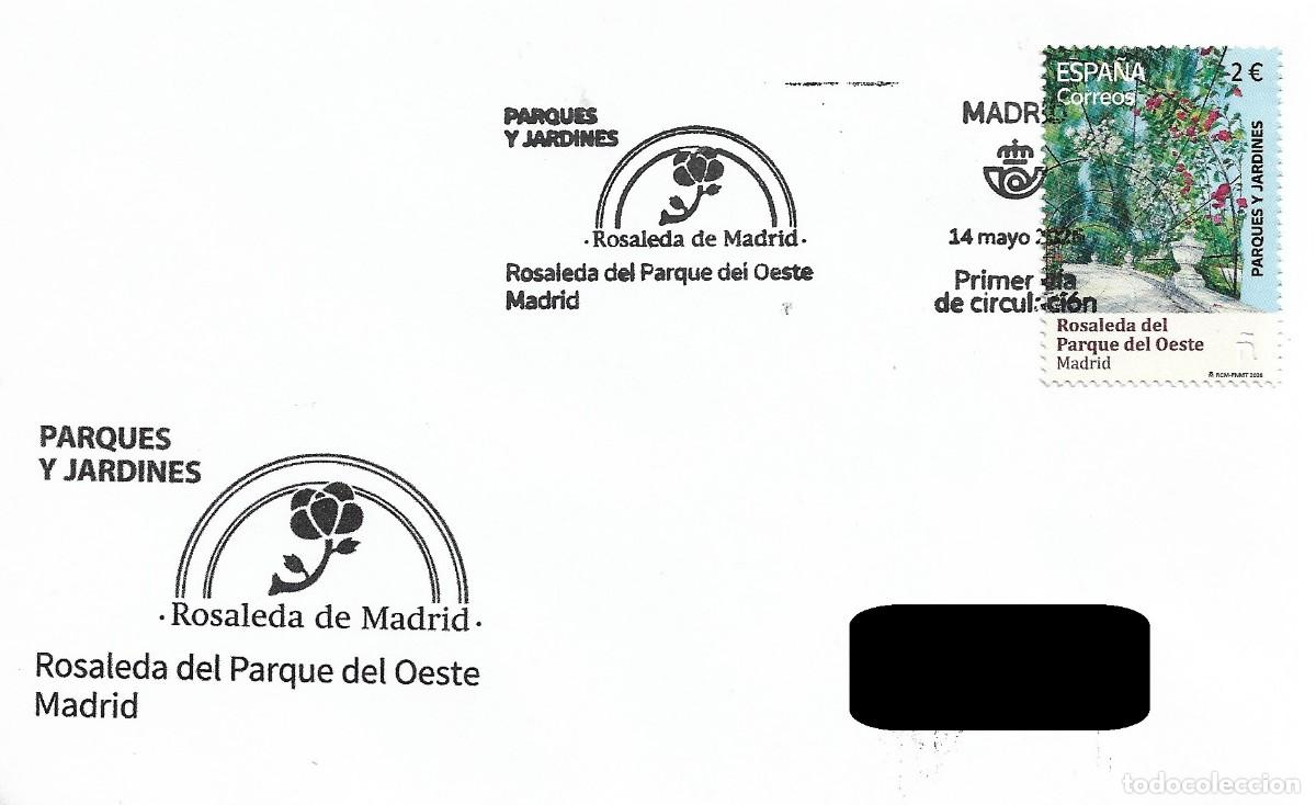 Sellos: ESPA&Ntilde;A. SOBRE PRIMER DIA. ROSALEDA DE MADRID. ROSALEDA DEL PARQUE DEL OESTE. 2026