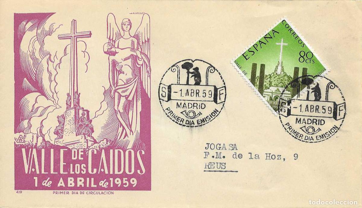 Sellos: INAUGURACION MONASTERIO VALLE DE LOS CAIDOS 1959 (EDIFIL 1248) EN SOBRE PRIMER DIA CIRCULADO DP RARO