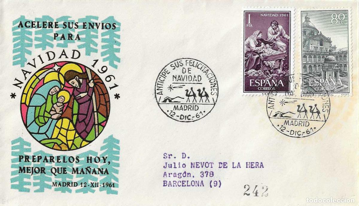 Sellos: NAVIDAD ANTICIPE SUS FELICITACIONES, MADRID 1961. MATASELLOS REYES MAGOS SOBRE CIRCULADO ALFIL RARO