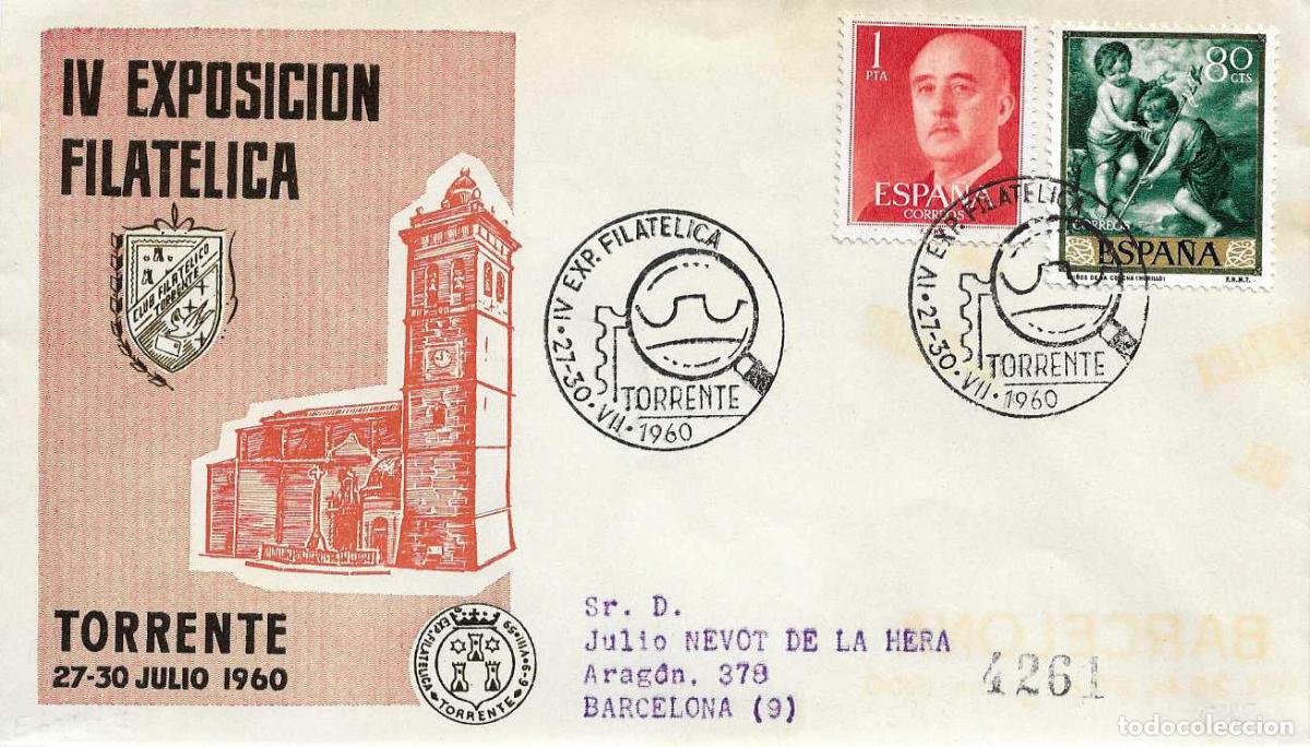 Sellos: IGLESIA ARCIPRESTAL LA ASUNCION IV EXPOSICION, TORRENTE (VALENCIA) 1960 MATASELLOS EN SOBRE DE ALFIL