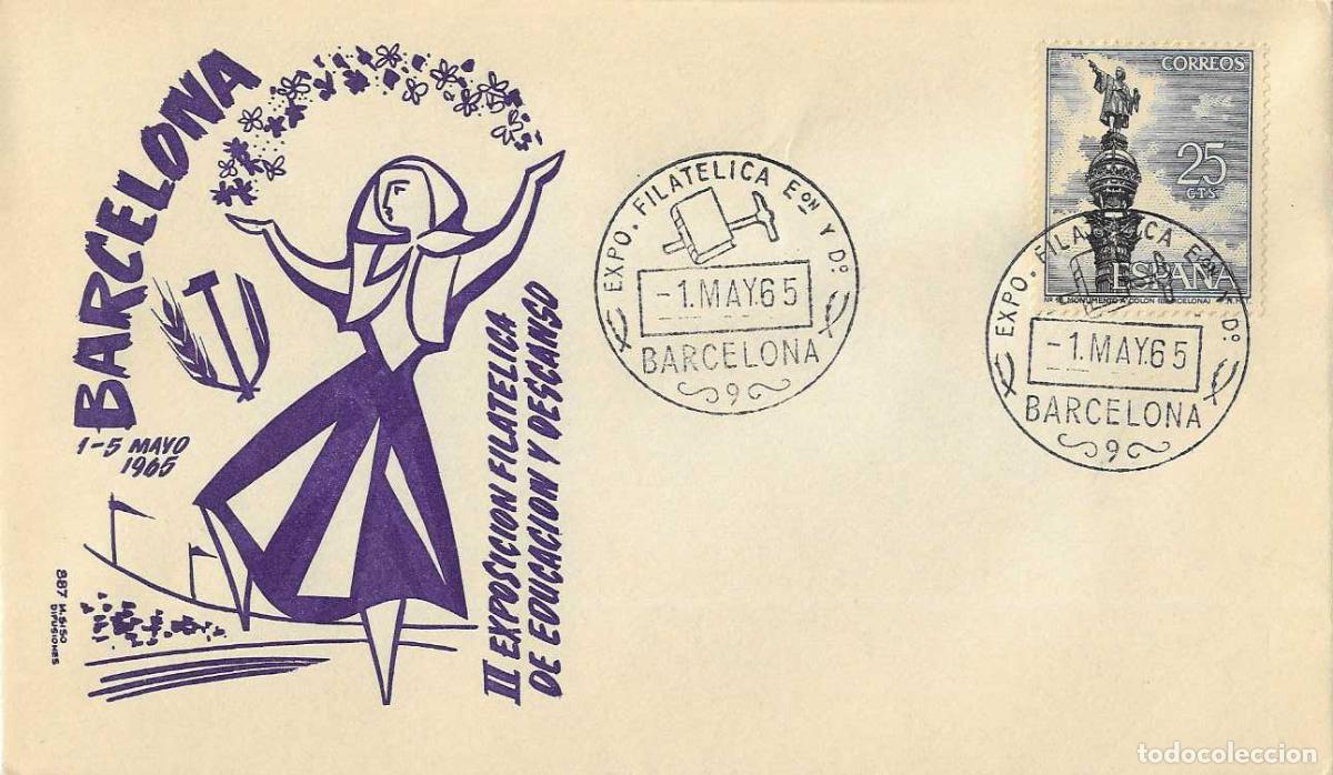 Stamps: 1 DE MAYO SAN JOSE ARTESANO EDUCACION Y DESCANSO II EXPOSICION, BARCELONA 1965. MATASELLOS EN SOBRE