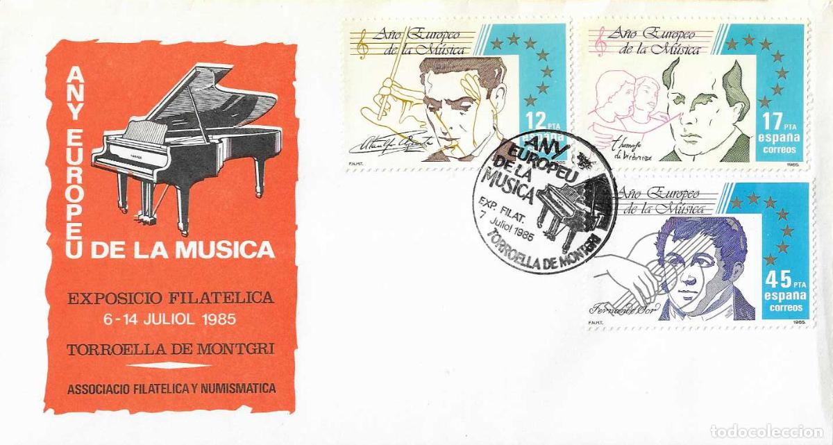 Briefmarken: MUSICA ANY EUROPEU A&Ntilde;O EUROPEO, TORROELLA DE MONTGRI (GIRONA) 1985. MATASELLOS SOBRE SERIE COMPLETA