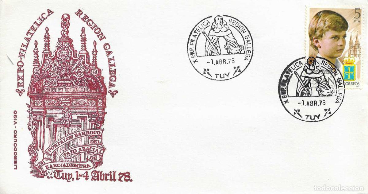 Sellos: SAN TELMO REGION GALLEGA X EXPOSICION, TUY (PONTEVEDRA) 1978 MATASELLOS EN SOBRE LIBRODOURO RARO ASI