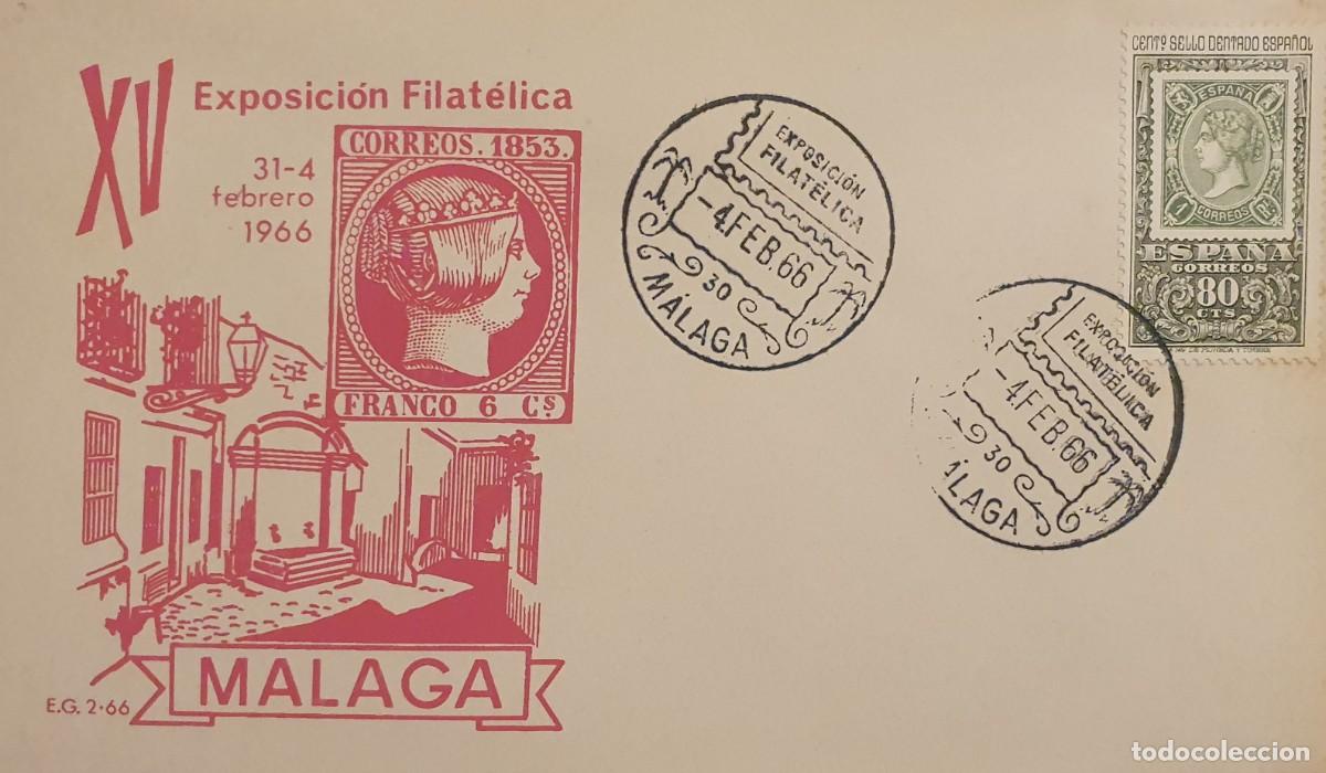 Sellos: SOBRE FILATELICO XV EXPOSICION FILATELICA MALAGA 1966.