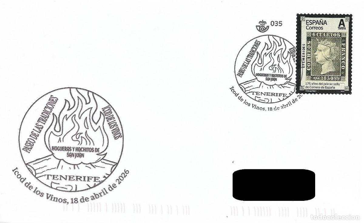 Sellos: ESPA&Ntilde;A. MATASELLOS ESPECIAL. PASEO DE LAS TRADICIONES. HOGUERAS Y HACHITOS DE SAN JUAN. ICOD. 2026