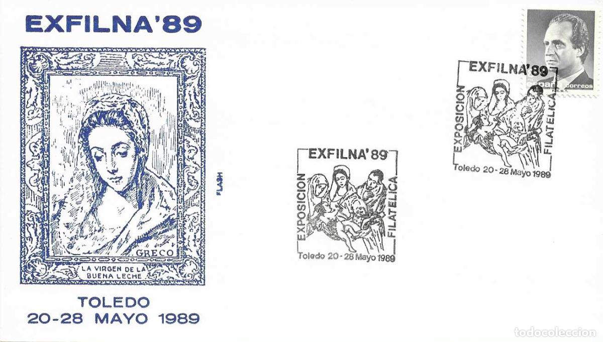 Sellos: PINTURA EL GRECO EXFILNA 89 EXPOSICION FILATELICA NACIONAL, TOLEDO 1989 MATASELLOS EN SOBRE DE FLASH