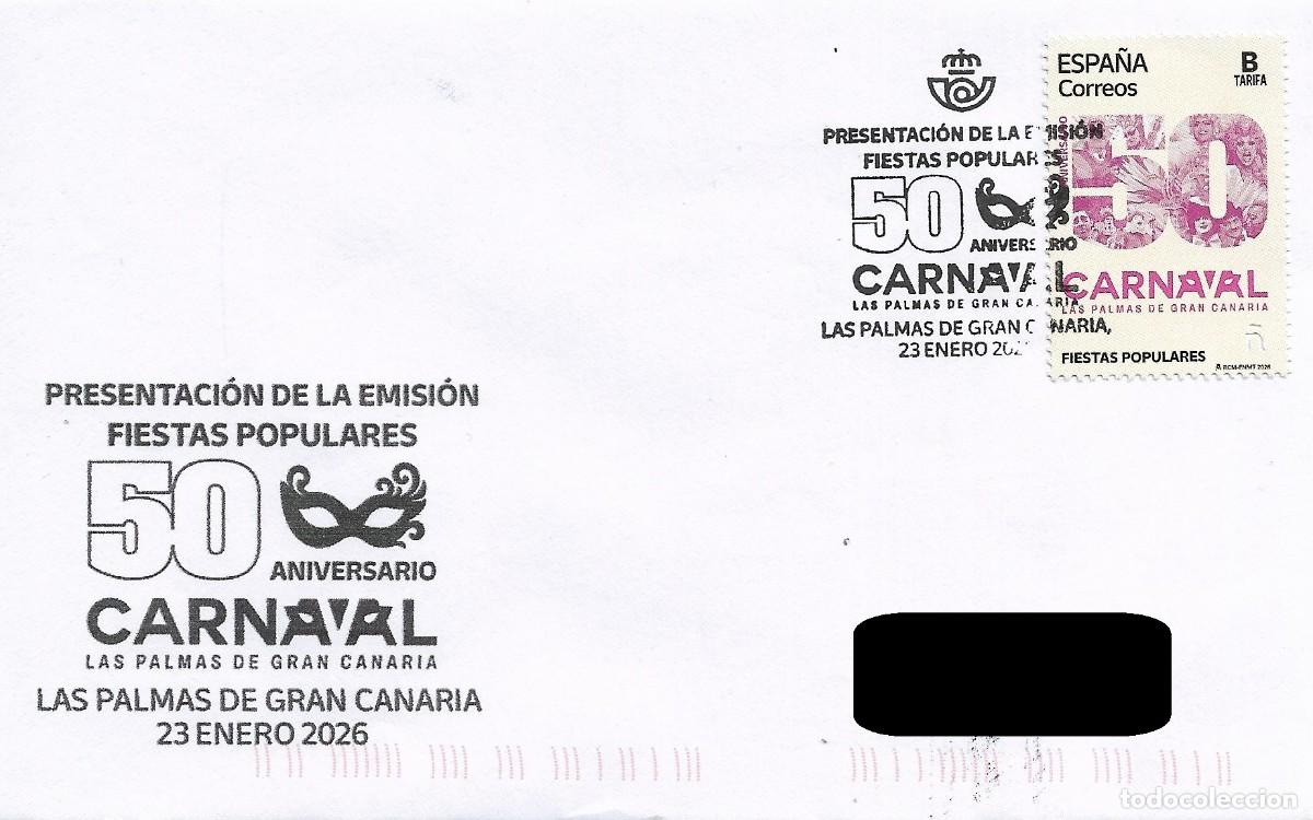 Sellos: ESPA&Ntilde;A. MATASELLOS ESPECIAL DE PRESENTACION. CARNAVAL. LAS PALMAS DE GRAN CANARIA. 2026