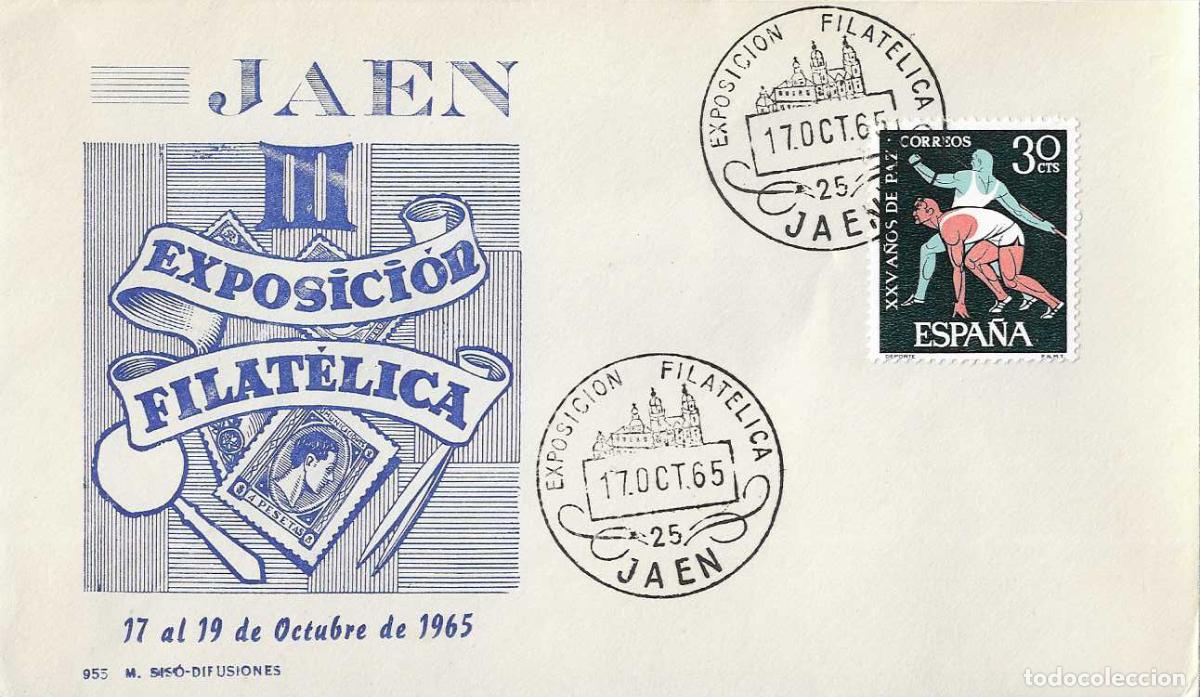 Sellos: III EXPOSICION FILATELICA PROVINCIAL, JAEN 17 OCTUBRE 1965. MATASELLOS EN SOBRE SIN CIRCULAR MS RARO