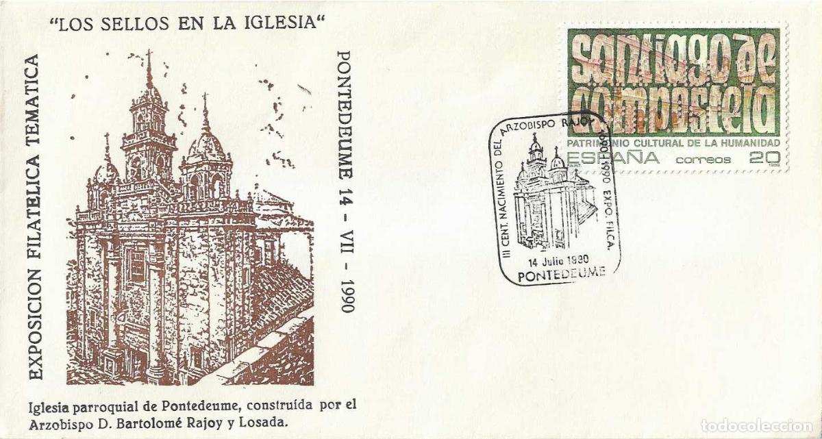 Sellos: RARO PERFORACION III CENT RAJOY SELLO PERFORADO EN SOBRE IGLESIA PARROQUIAL PONTEDEUME (CORU&Ntilde;A) 1990