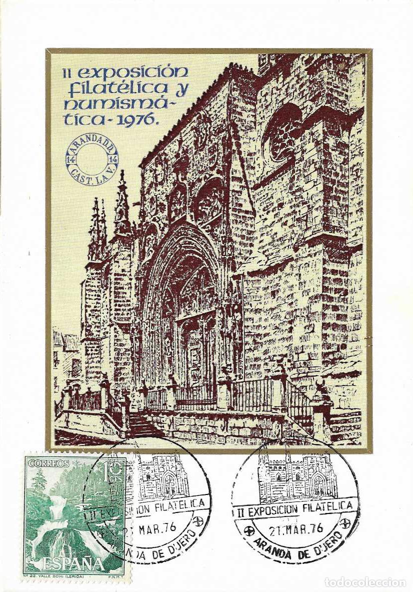 Sellos: IGLESIA DE SANTA MARIA II EXPOSICION, ARANDA DE DUERO (BURGOS) 1976 MATASELLOS TARJETA RELIGION RARO