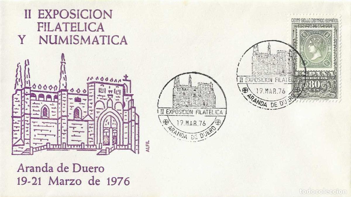 Sellos: IGLESIA SANTA MARIA II EXPOSICION, ARANDA DE DUERO (BURGOS) 1976. MATASELLOS EN SOBRE ALFIL RELIGION