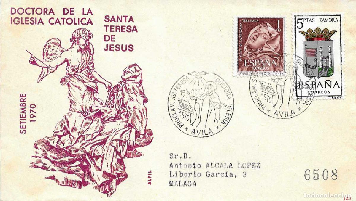 Sellos: SANTA TERESA DE JESUS PROCLAMACION DOCTORA IGLESIA, AVILA 1970. MATASELLOS SOBRE CIRCULADO ALFIL RWR