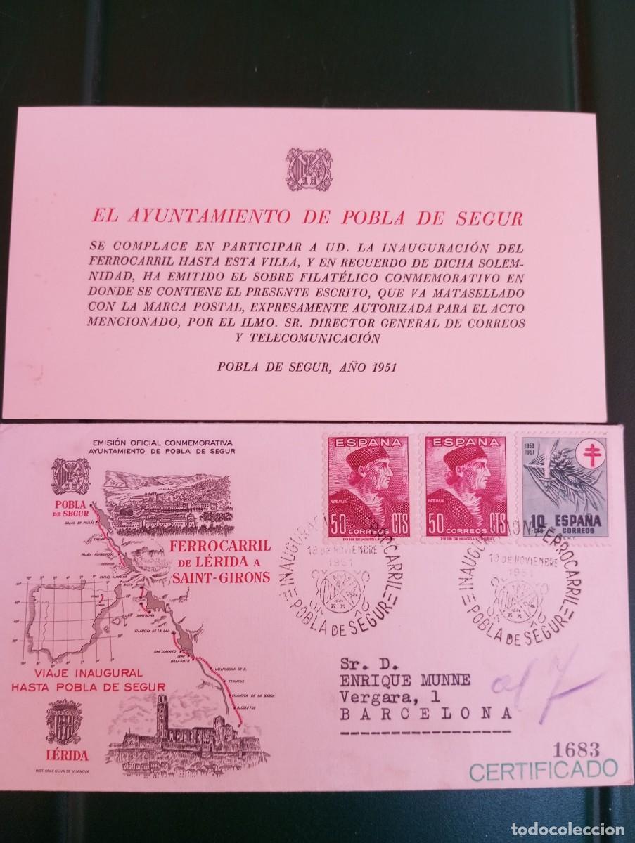 Sellos: ESPA&Ntilde;A 1951, INAUGURACI&Oacute;N DEL FERROCARRIL L&Eacute;RIDA A SAINT GIRONS