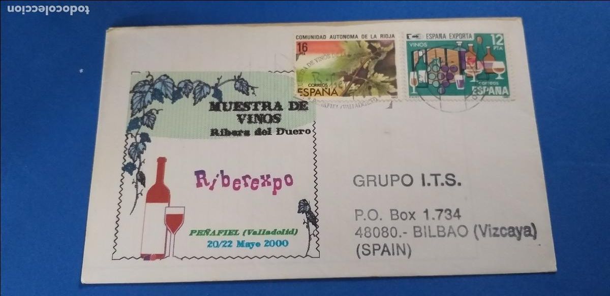 Sellos: Sobre primer d&iacute;a. RIBEREXPO. PE&Ntilde;AFIEL. EXP. VINOS D.O. RIBERA DEL DUERO. Matasellos