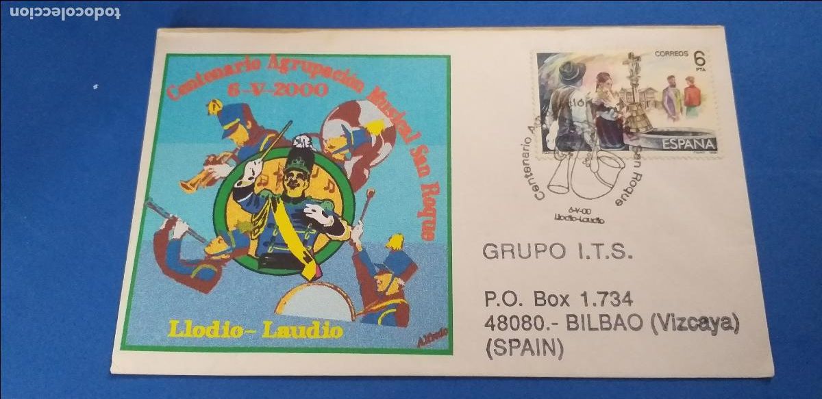 Sellos: SOBRE del primer dia. Centenario de la AGRUPACION MUSICAL SAN ROQUE, LAUDIO-LLODIO (ALAVA) 2000.