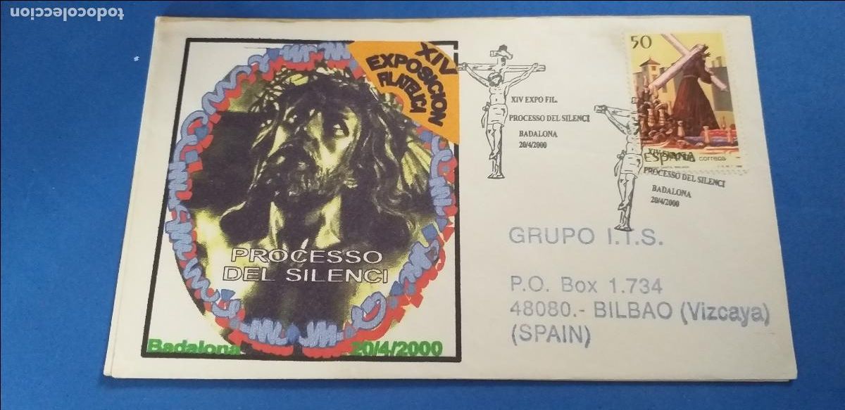 Sellos: SOBRE CON MATASELLOS. BADALONA 2000. XIV EXPO FILATELIA PROCESSO DEL SILENCI