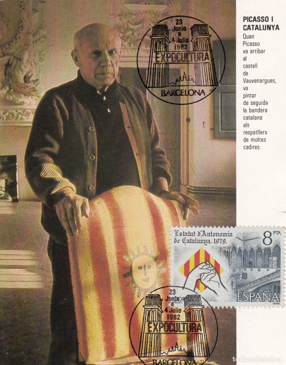 Sellos: MATASELLOS EXPOCULTURA - BARCELONA EN POSTAL DE PICASSO I CATALUNYA - 1982