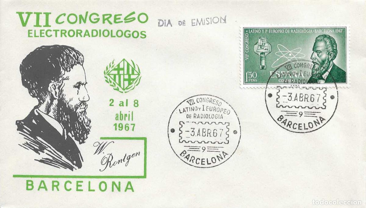 Sellos: MEDICINA RADIOLOGIA VII CONGRESO LATINO BARCELONA 3 ABRIL 1967 MATASELLOS RARO SOBRE WILHELM R&Ouml;NTGEN