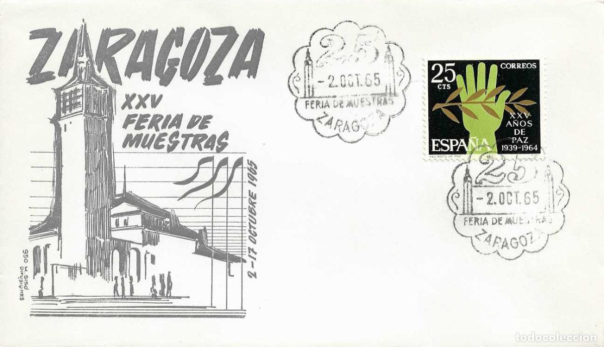 Sellos: 25 XXV FERIA DE MUESTRAS, ZARAGOZA 2 OCTUBRE 1965. MATASELLOS EN SOBRE SIN CIRCULAR DE MS RARO ASI