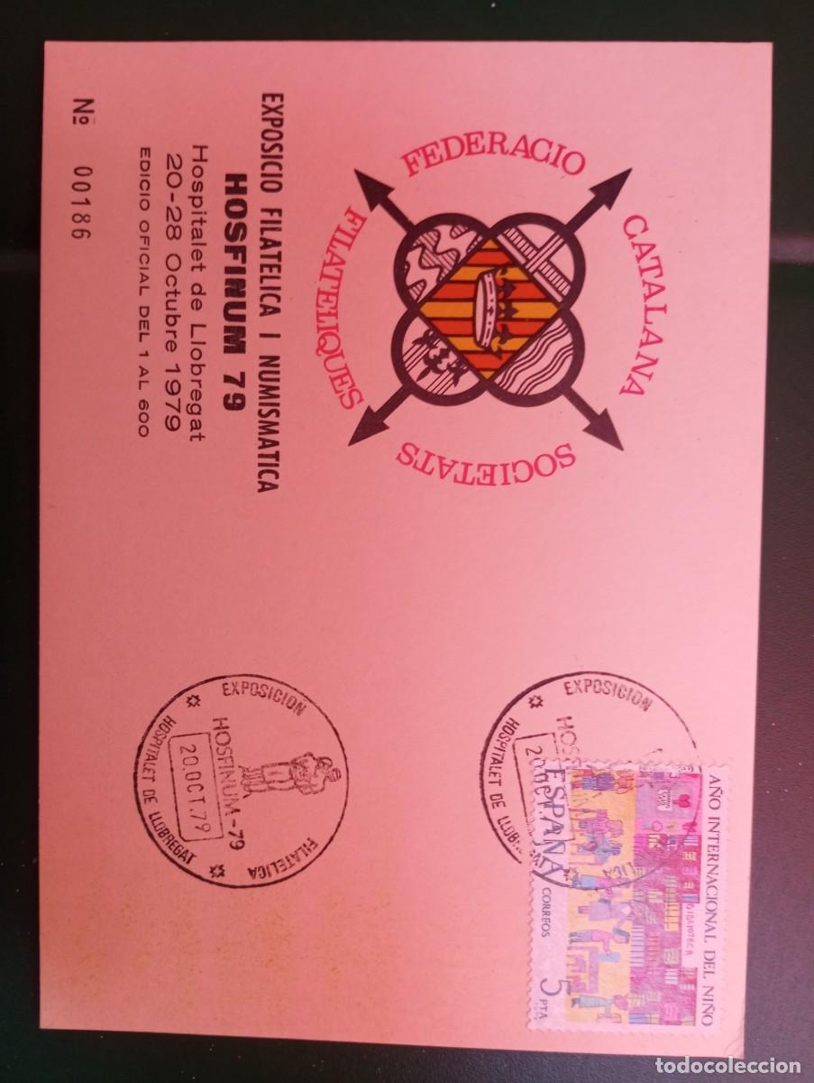 Sellos: ESPA&Ntilde;A 879, EXPOSICI&Oacute;N FILAT&Eacute;LICA Y NUMISM&Aacute;TICA DE HOSPITALET HOSFINUN