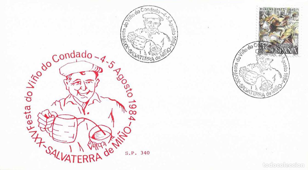 Sellos: VINO XXV FESTA DO VI&Ntilde;O CONDADO, SALVATERRA SALVATIERRA DE MI&Ntilde;O PONTEVEDRA 1984 MATASELLOS TARJETA SP