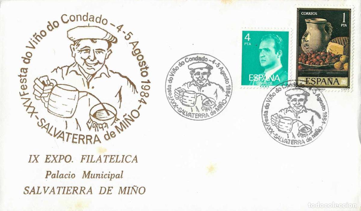 Sellos: VINO XXV FESTA DO VI&Ntilde;O CONDADO, SALVATERRA SALVATIERRA DE MI&Ntilde;O PONTEVEDRA 1984 MATASELLOS RARO SOBRE