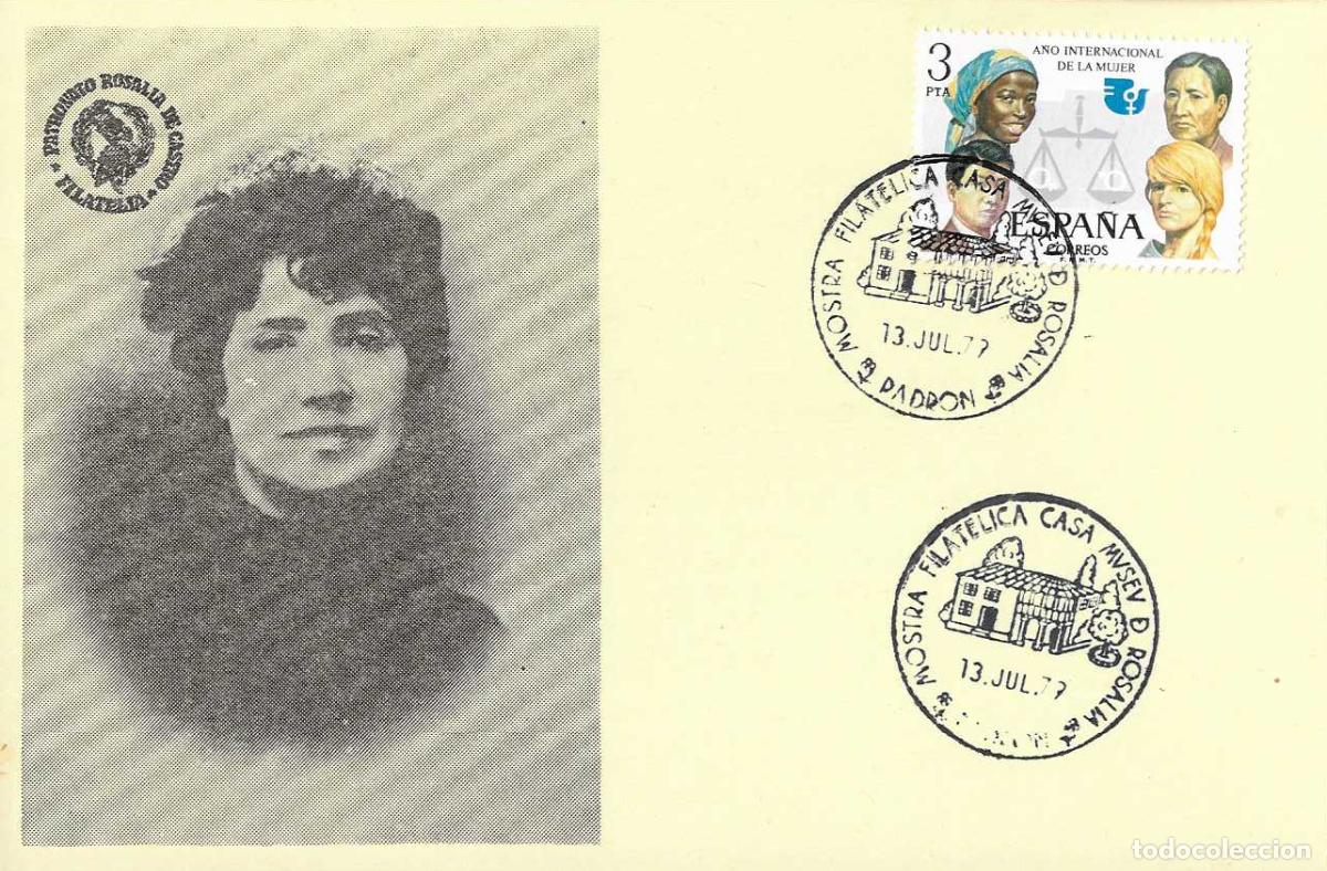 Sellos: MUY RARO ROSALIA DE CASTRO MOSTRA FILAT CASA MUSEU PADRON (CORU&Ntilde;A) 1979 MATASELLOS TARJETA VER DORSO