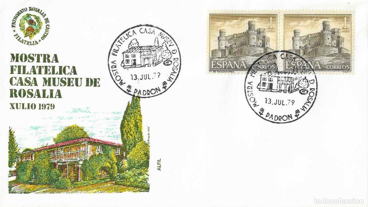 Sellos: ROSALIA DE CASTRO MOSTRA FILATELICA CASA MUSEU, PADRON (LA CORU&Ntilde;A) 1979. RARO MATASELLOS SOBRE ALFIL