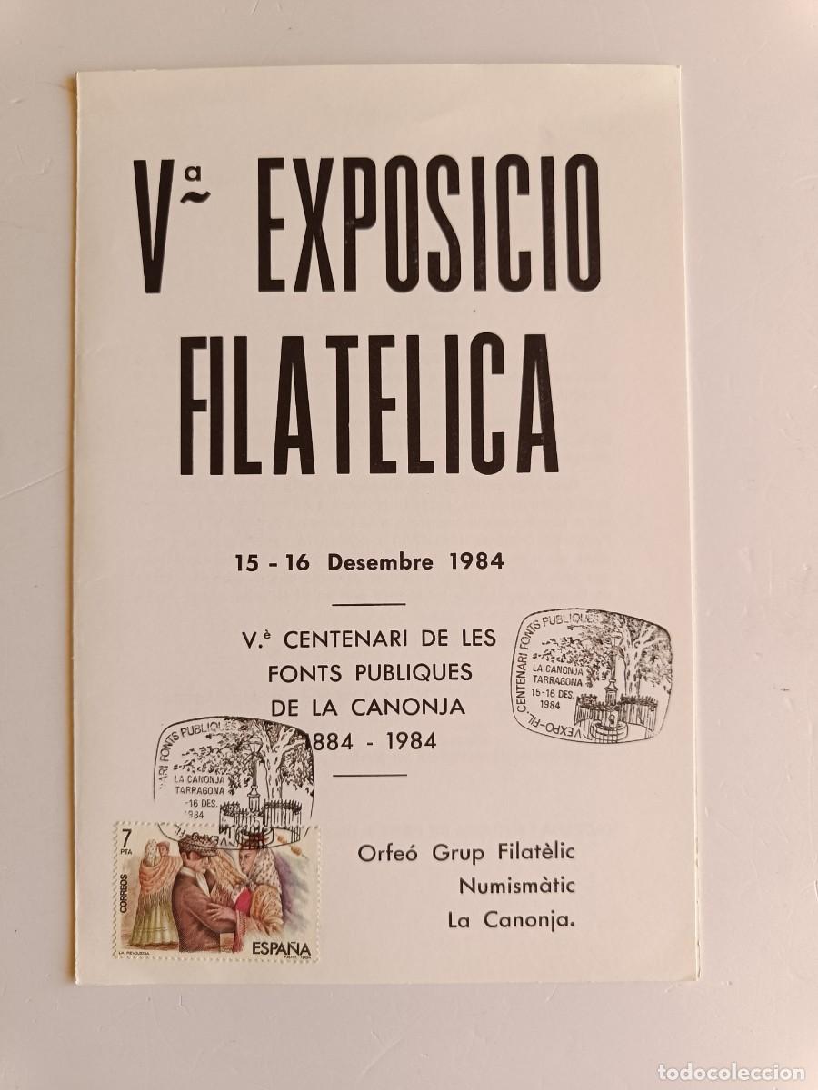 Sellos: PROGRAMA V EXPOSICIO FILATELICA - V CENTENARI DE LES FONTS PUBLIQUES DE LA CANOJA 1984 - MATASELLADO