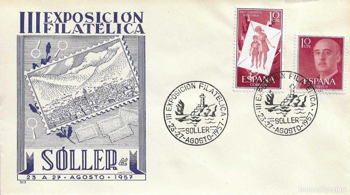 Sellos: III EXPOSICION FILATELICA, SOLLER (BALEARES) 1957. MATASELLOS EN SOBRE SIN CIRCULAR DE DP RARO ASI