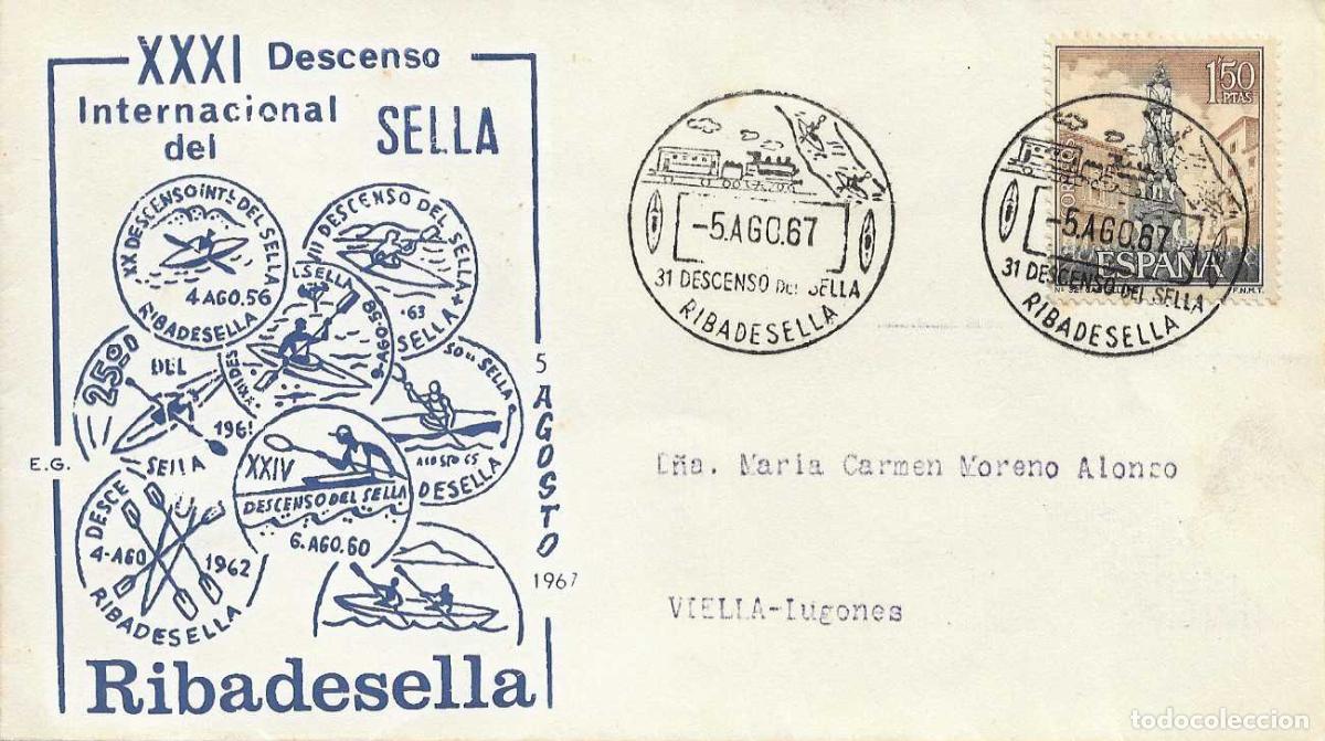 Sellos: DEPORTES 31 XXXI DESCENSO SELLA, RIBADESELLA (ASTURIAS) 1967. MATASELLOS SOBRE SIN CIRCULAR EG RARO