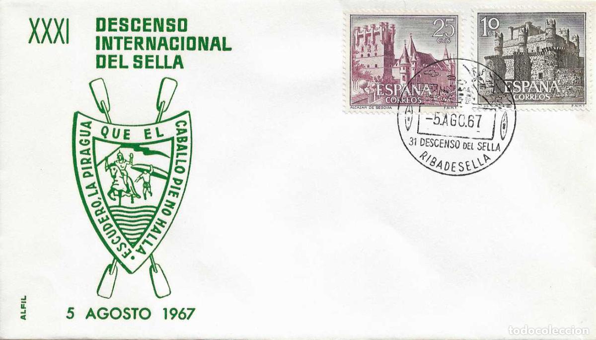 Sellos: DEPORTES 31 XXXI DESCENSO INT SELLA, RIBADESELLA (ASTURIAS) 1967 MATASELLOS SOBRE SIN CIRCULAR ALFIL