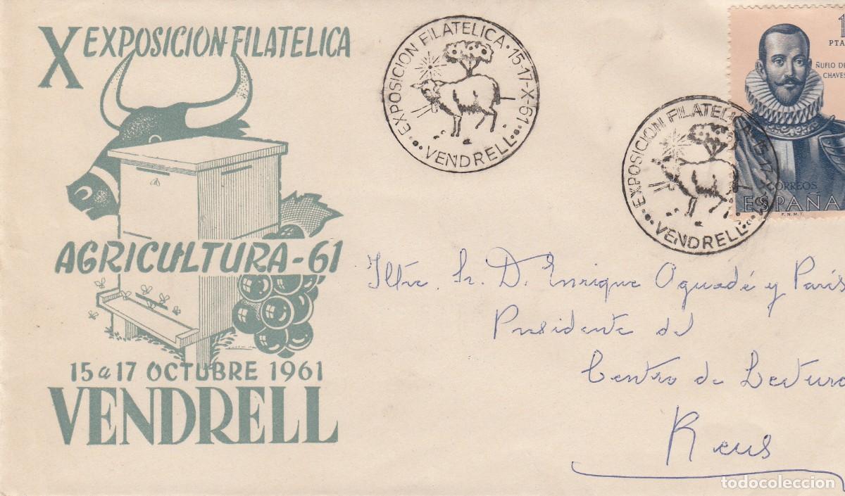Sellos: MATASELLOS - EL VENDRELL - EXPOSICI&Oacute;N FILAT&Eacute;LICA 1961 - EN SOBRE CIRCULADO -