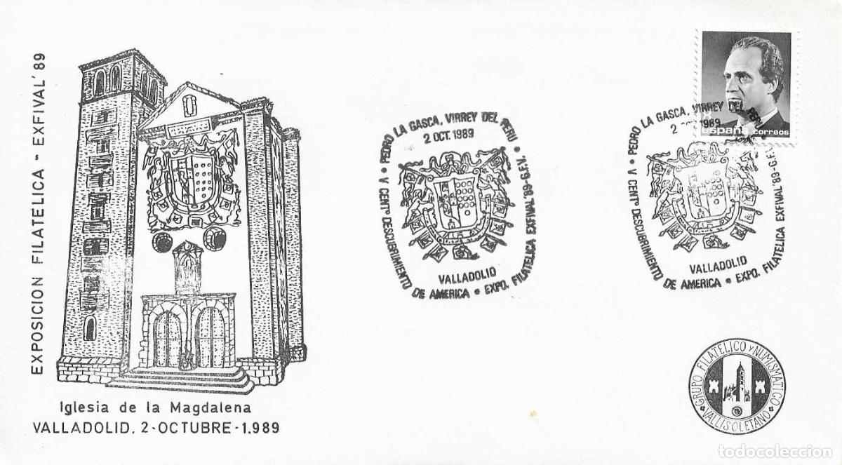 Sellos: IGLESIA MAGDALENA DESCUBRIMIENTO AMERICA V CENT PEDRO GASCA VIRREY PERU, VALLADOLID 1989. MATASELLOS