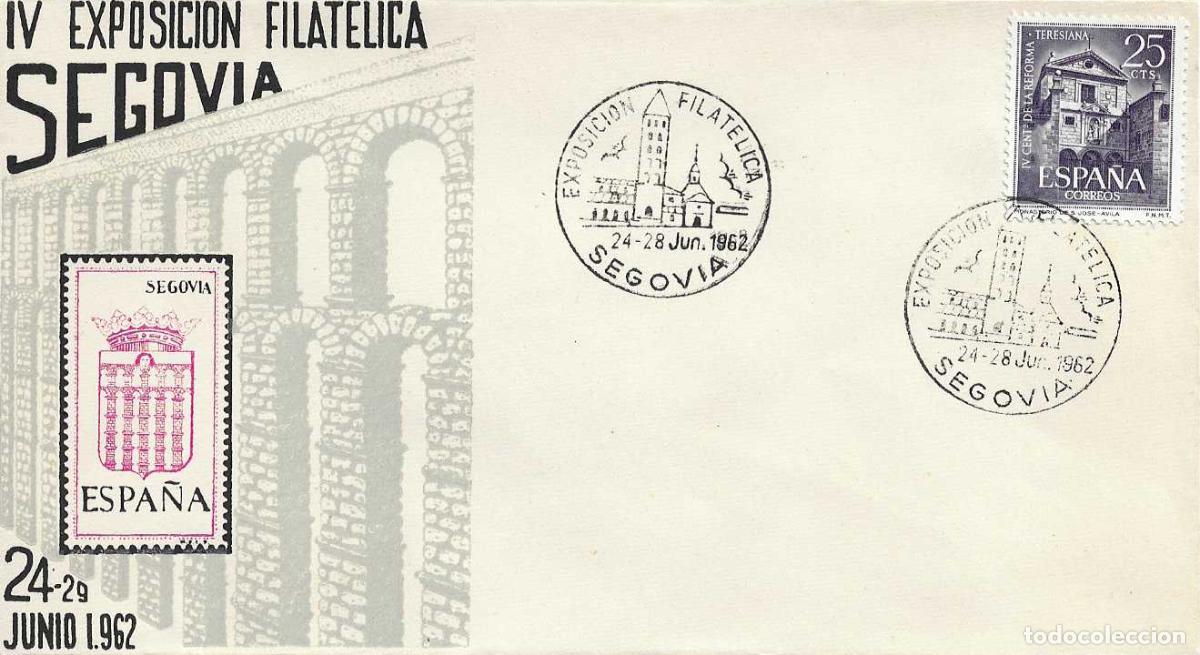 Sellos: IV EXPOSICION FILATELICA, SEGOVIA 1962. MATASELLOS EN SOBRE ILUSTRADO ACUEDUCTO BONITO Y RARO ASI