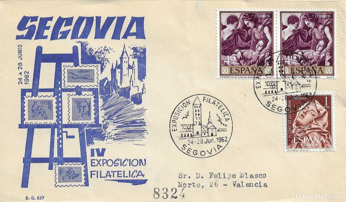Sellos: IV EXPOSICION FILATELICA, SEGOVIA 1962 MATASELLOS EN SOBRE CIRCULADO DE EG ALCAZAR MUY RARO ASI