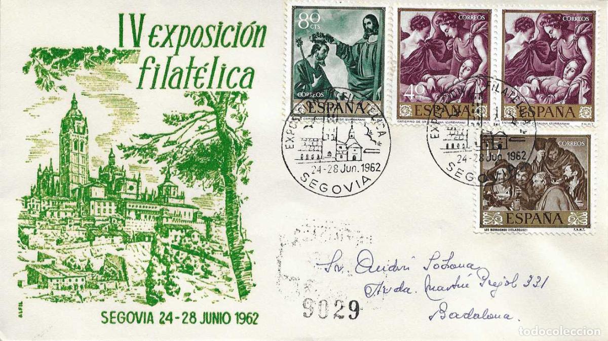 Sellos: IV EXPOSICION FILATELICA, SEGOVIA 1962 MATASELLOS EN SOBRE CIRCULADO DE ALFIL CATEDRAL RARO ASI