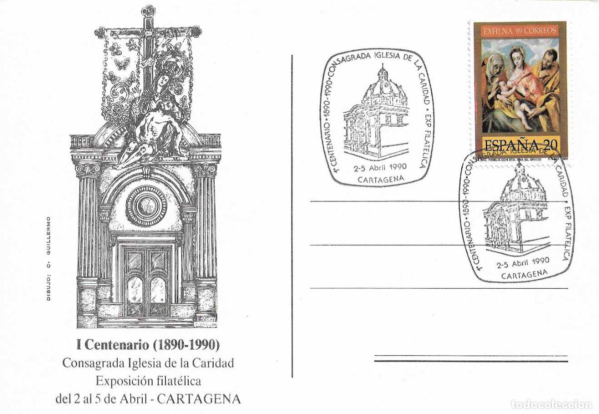 Sellos: IGLESIA DE LA CARIDAD I CENTENARIO CONS, CARTAGENA (MURCIA) 1990. MATASELLOS TARJETA GUILLERMO RARO
