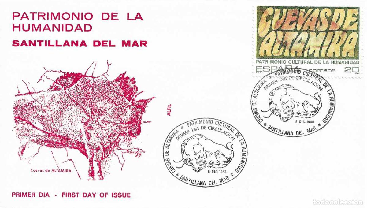 Sellos: CUEVAS DE ALTAMIRA PATRIMONIO HUMANIDAD 1989 (EDIFIL 3039) SPD ALFIL MATASELLOS SANTILLANA DEL MAR